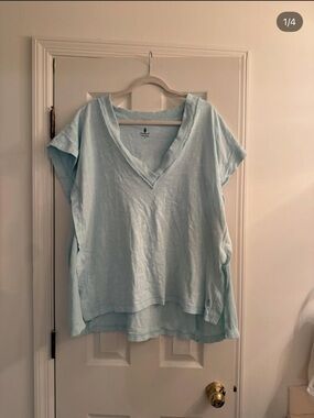 FP Movement by Free People Soft Light Blue V-Neck Tee
